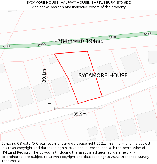 SYCAMORE HOUSE, HALFWAY HOUSE, SHREWSBURY, SY5 9DD: Plot and title map