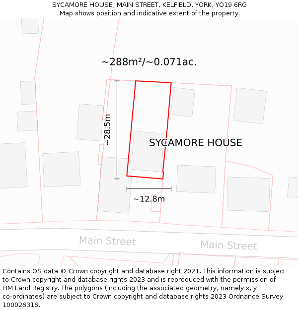 SYCAMORE HOUSE, MAIN STREET, KELFIELD, YORK, YO19 6RG: Plot and title map