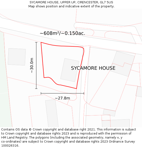 SYCAMORE HOUSE, UPPER UP, CIRENCESTER, GL7 5US: Plot and title map