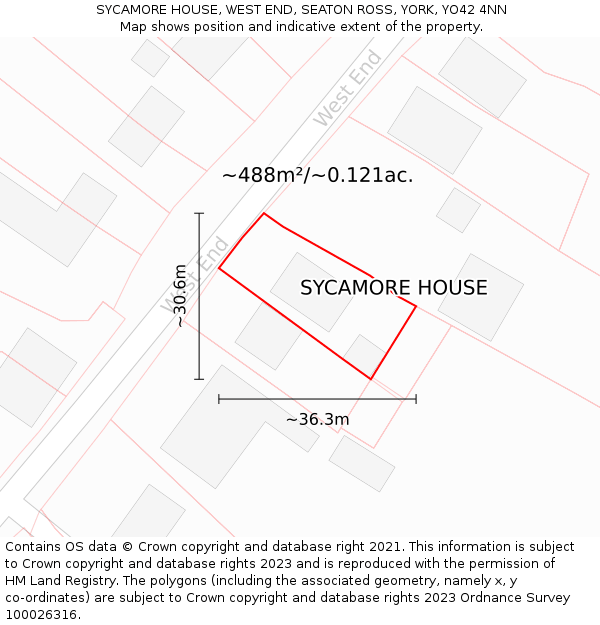 SYCAMORE HOUSE, WEST END, SEATON ROSS, YORK, YO42 4NN: Plot and title map