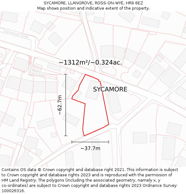SYCAMORE, LLANGROVE, ROSS-ON-WYE, HR9 6EZ: Plot and title map