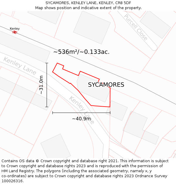 SYCAMORES, KENLEY LANE, KENLEY, CR8 5DF: Plot and title map