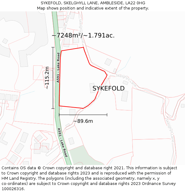SYKEFOLD, SKELGHYLL LANE, AMBLESIDE, LA22 0HG: Plot and title map