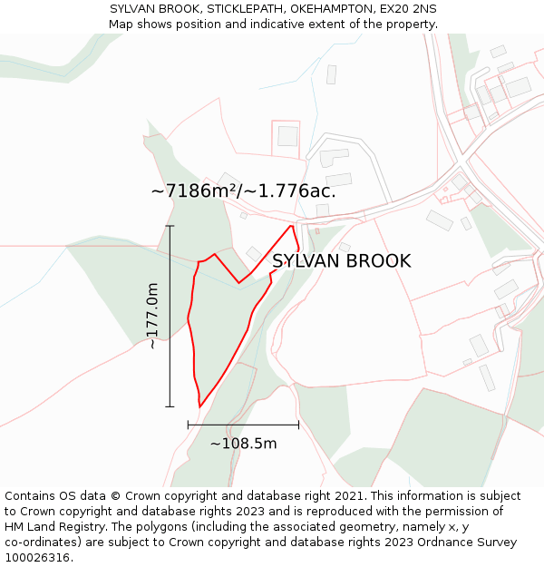 SYLVAN BROOK, STICKLEPATH, OKEHAMPTON, EX20 2NS: Plot and title map