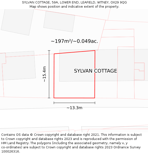 SYLVAN COTTAGE, 59A, LOWER END, LEAFIELD, WITNEY, OX29 9QG: Plot and title map