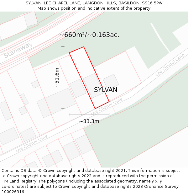 SYLVAN, LEE CHAPEL LANE, LANGDON HILLS, BASILDON, SS16 5PW: Plot and title map