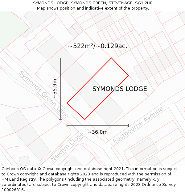 SYMONDS LODGE, SYMONDS GREEN, STEVENAGE, SG1 2HP: Plot and title map
