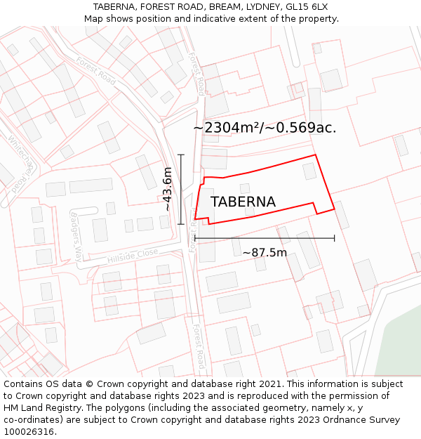 TABERNA, FOREST ROAD, BREAM, LYDNEY, GL15 6LX: Plot and title map