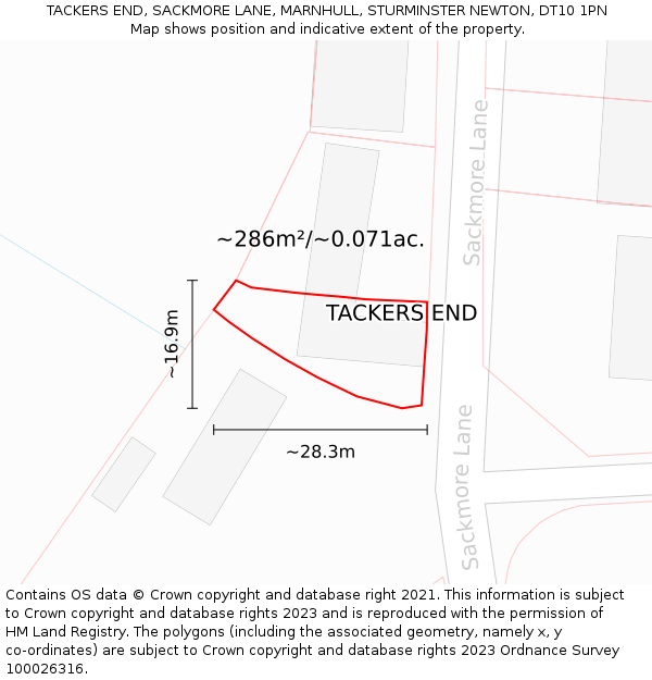TACKERS END, SACKMORE LANE, MARNHULL, STURMINSTER NEWTON, DT10 1PN: Plot and title map