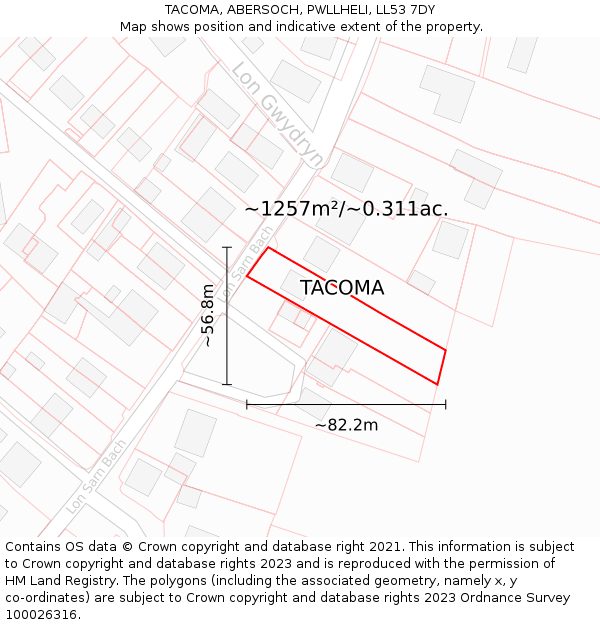 TACOMA, ABERSOCH, PWLLHELI, LL53 7DY: Plot and title map