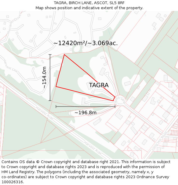 TAGRA, BIRCH LANE, ASCOT, SL5 8RF: Plot and title map