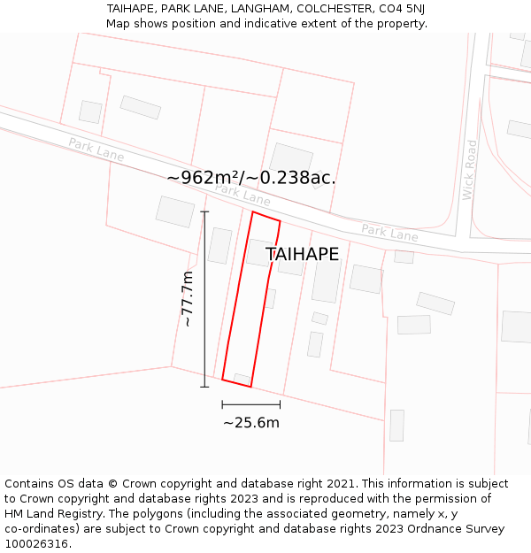 TAIHAPE, PARK LANE, LANGHAM, COLCHESTER, CO4 5NJ: Plot and title map