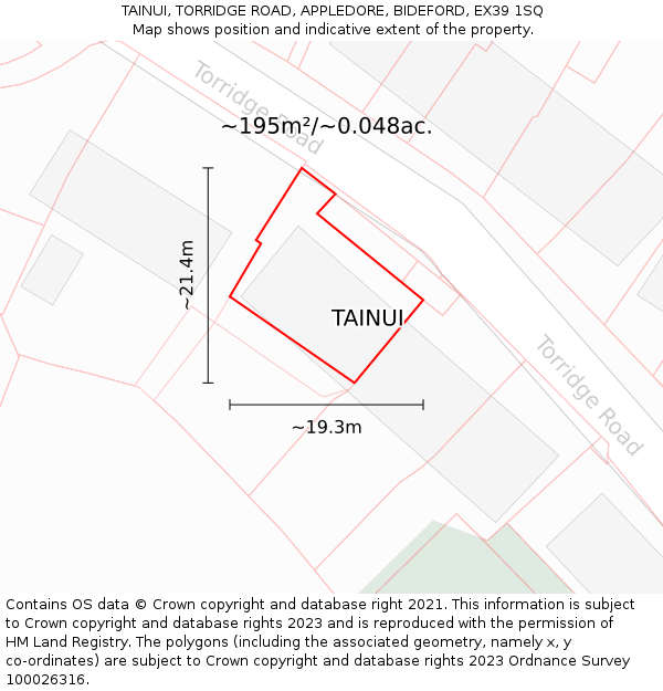 TAINUI, TORRIDGE ROAD, APPLEDORE, BIDEFORD, EX39 1SQ: Plot and title map