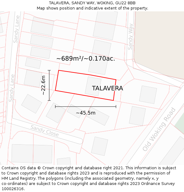 TALAVERA, SANDY WAY, WOKING, GU22 8BB: Plot and title map