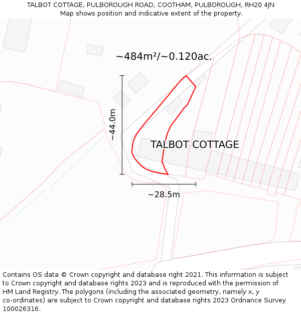 TALBOT COTTAGE, PULBOROUGH ROAD, COOTHAM, PULBOROUGH, RH20 4JN: Plot and title map