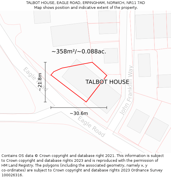 TALBOT HOUSE, EAGLE ROAD, ERPINGHAM, NORWICH, NR11 7AD: Plot and title map