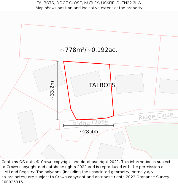 TALBOTS, RIDGE CLOSE, NUTLEY, UCKFIELD, TN22 3HA: Plot and title map