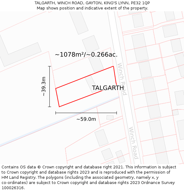 TALGARTH, WINCH ROAD, GAYTON, KING'S LYNN, PE32 1QP: Plot and title map