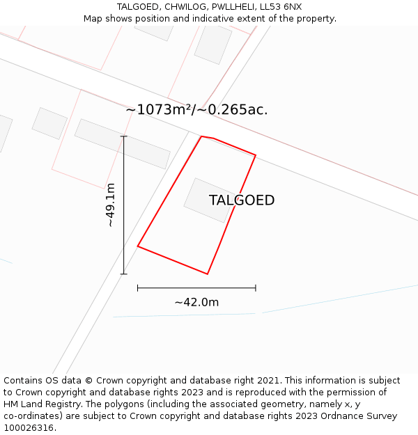 TALGOED, CHWILOG, PWLLHELI, LL53 6NX: Plot and title map