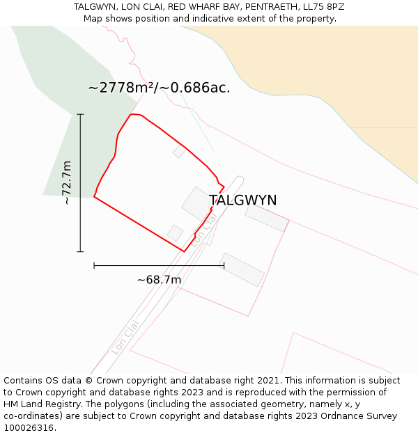 TALGWYN, LON CLAI, RED WHARF BAY, PENTRAETH, LL75 8PZ: Plot and title map