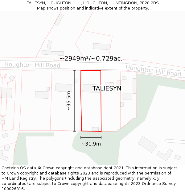 TALIESYN, HOUGHTON HILL, HOUGHTON, HUNTINGDON, PE28 2BS: Plot and title map