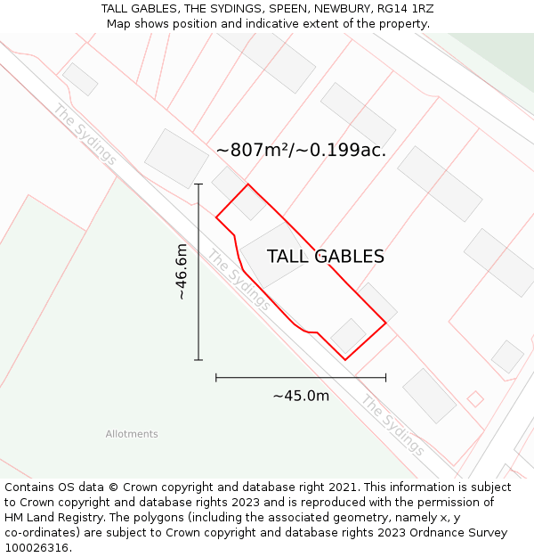 TALL GABLES, THE SYDINGS, SPEEN, NEWBURY, RG14 1RZ: Plot and title map