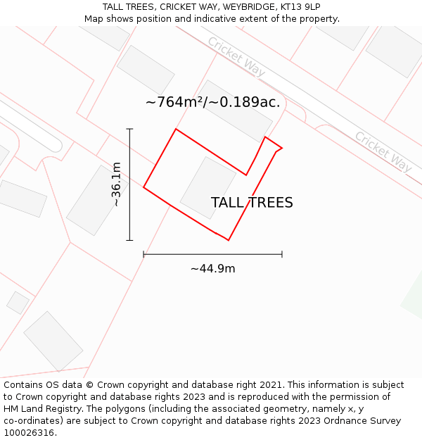TALL TREES, CRICKET WAY, WEYBRIDGE, KT13 9LP: Plot and title map