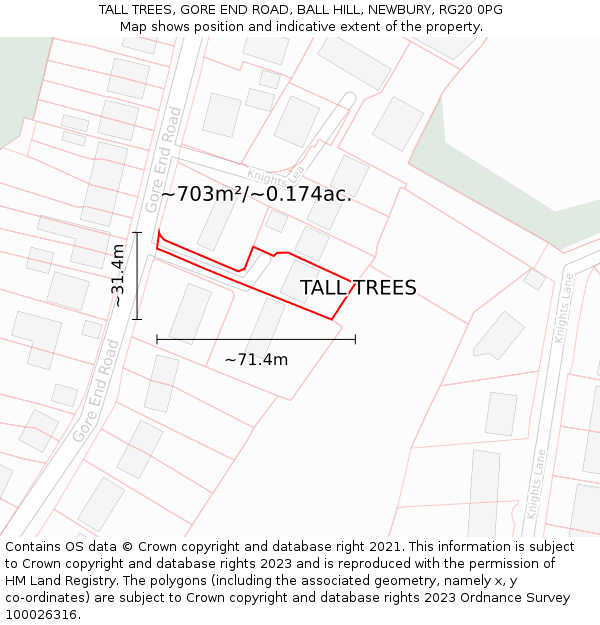 TALL TREES, GORE END ROAD, BALL HILL, NEWBURY, RG20 0PG: Plot and title map