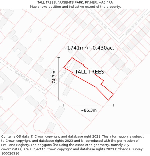 TALL TREES, NUGENTS PARK, PINNER, HA5 4RA: Plot and title map