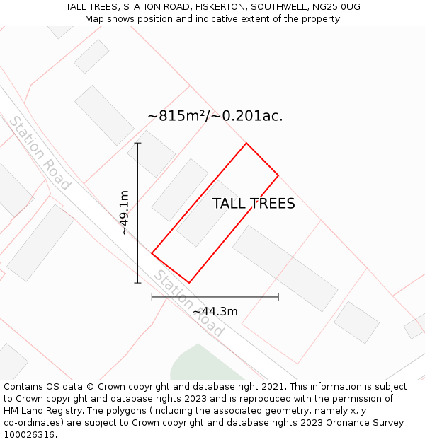 TALL TREES, STATION ROAD, FISKERTON, SOUTHWELL, NG25 0UG: Plot and title map