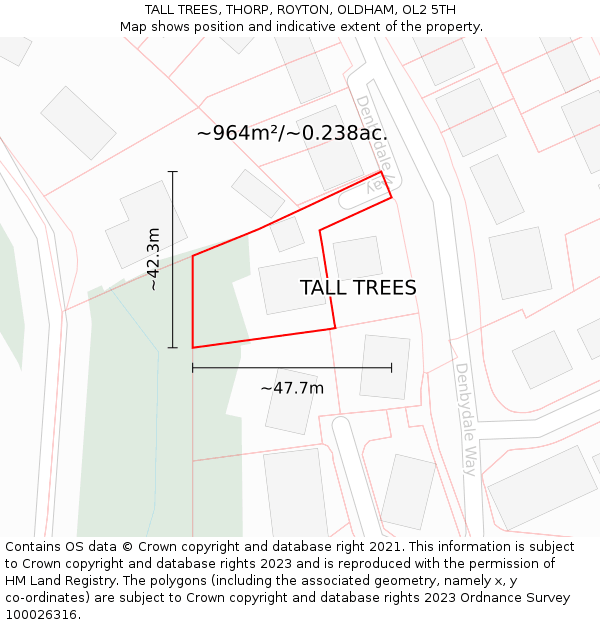 TALL TREES, THORP, ROYTON, OLDHAM, OL2 5TH: Plot and title map