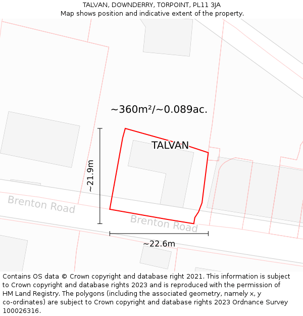 TALVAN, DOWNDERRY, TORPOINT, PL11 3JA: Plot and title map