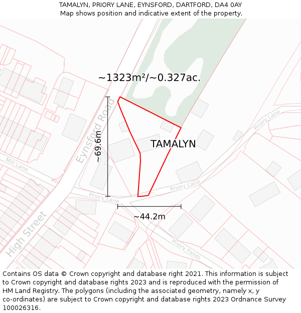 TAMALYN, PRIORY LANE, EYNSFORD, DARTFORD, DA4 0AY: Plot and title map
