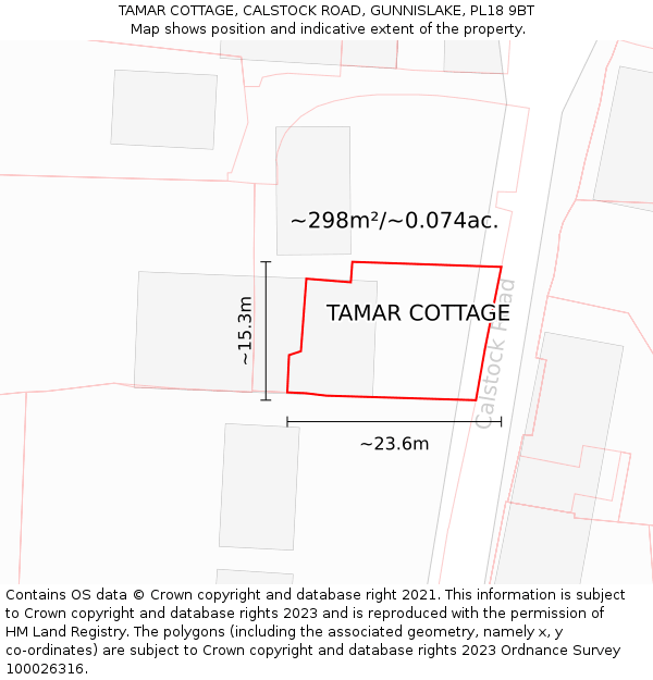 TAMAR COTTAGE, CALSTOCK ROAD, GUNNISLAKE, PL18 9BT: Plot and title map