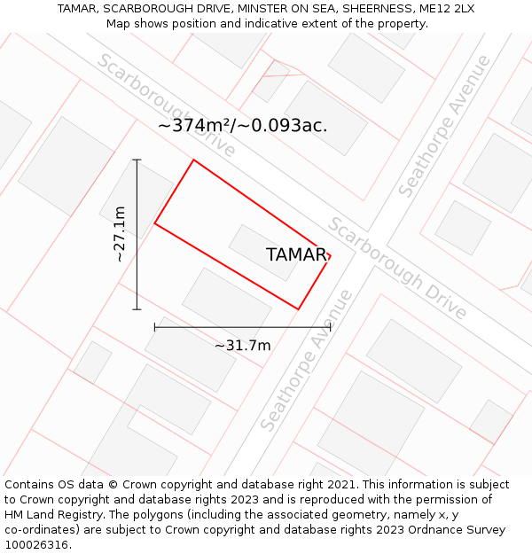 TAMAR, SCARBOROUGH DRIVE, MINSTER ON SEA, SHEERNESS, ME12 2LX: Plot and title map