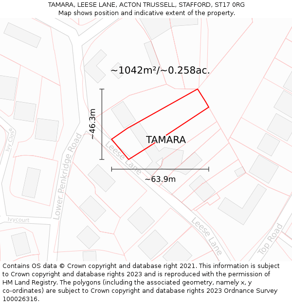 TAMARA, LEESE LANE, ACTON TRUSSELL, STAFFORD, ST17 0RG: Plot and title map