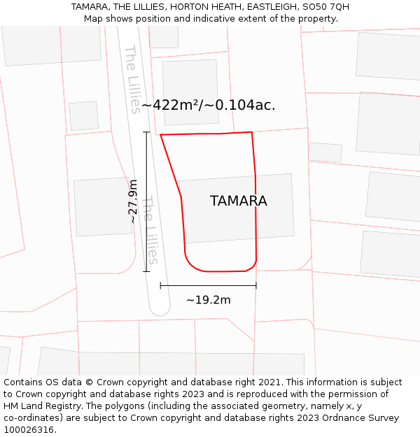 TAMARA, THE LILLIES, HORTON HEATH, EASTLEIGH, SO50 7QH: Plot and title map
