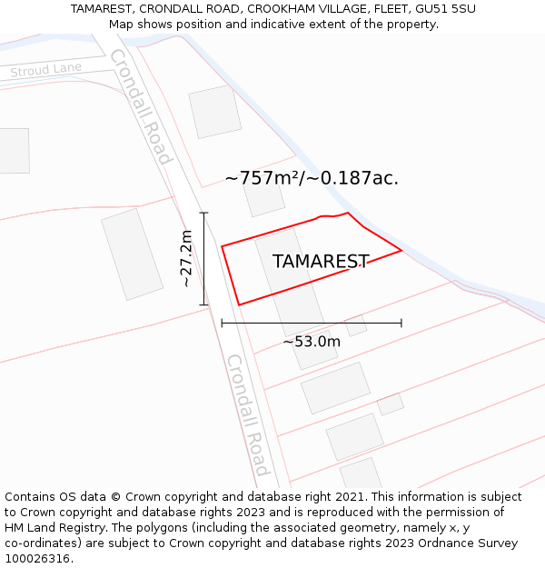 TAMAREST, CRONDALL ROAD, CROOKHAM VILLAGE, FLEET, GU51 5SU: Plot and title map
