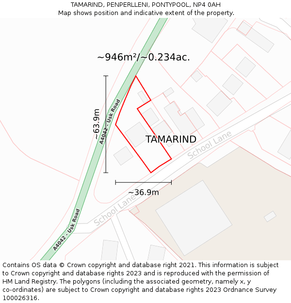 TAMARIND, PENPERLLENI, PONTYPOOL, NP4 0AH: Plot and title map
