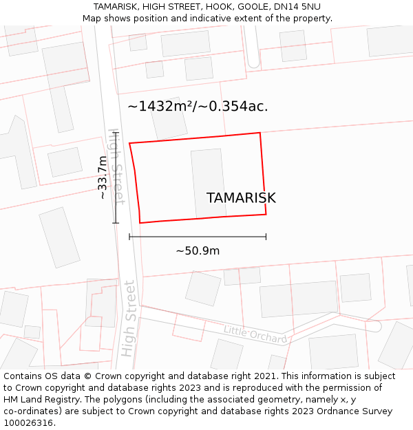 TAMARISK, HIGH STREET, HOOK, GOOLE, DN14 5NU: Plot and title map