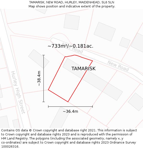TAMARISK, NEW ROAD, HURLEY, MAIDENHEAD, SL6 5LN: Plot and title map