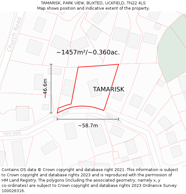 TAMARISK, PARK VIEW, BUXTED, UCKFIELD, TN22 4LS: Plot and title map