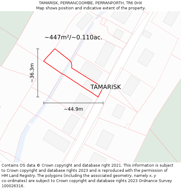 TAMARISK, PERRANCOOMBE, PERRANPORTH, TR6 0HX: Plot and title map