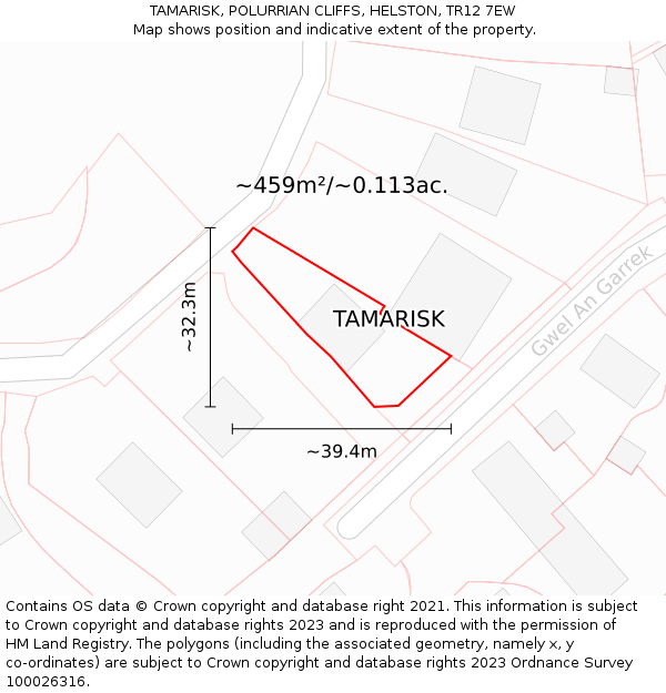 TAMARISK, POLURRIAN CLIFFS, HELSTON, TR12 7EW: Plot and title map