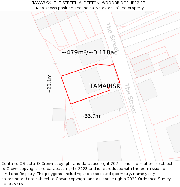 TAMARISK, THE STREET, ALDERTON, WOODBRIDGE, IP12 3BL: Plot and title map