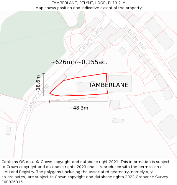 TAMBERLANE, PELYNT, LOOE, PL13 2LA: Plot and title map
