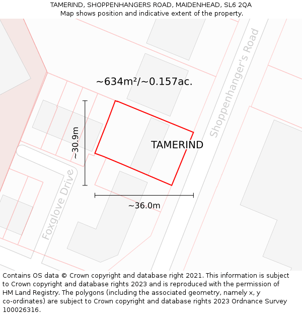 TAMERIND, SHOPPENHANGERS ROAD, MAIDENHEAD, SL6 2QA: Plot and title map
