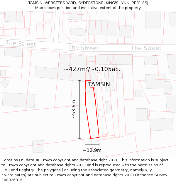 TAMSIN, WEBSTERS YARD, SYDERSTONE, KING'S LYNN, PE31 8SJ: Plot and title map