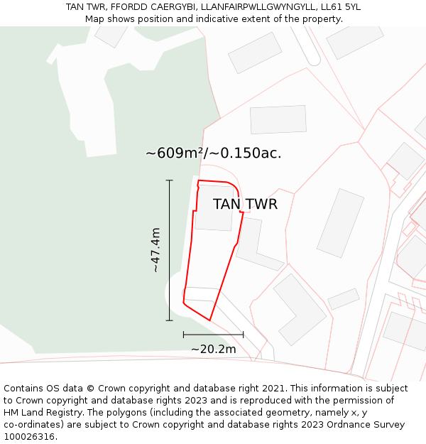 TAN TWR, FFORDD CAERGYBI, LLANFAIRPWLLGWYNGYLL, LL61 5YL: Plot and title map