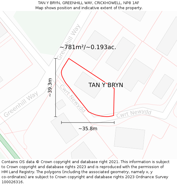 TAN Y BRYN, GREENHILL WAY, CRICKHOWELL, NP8 1AF: Plot and title map